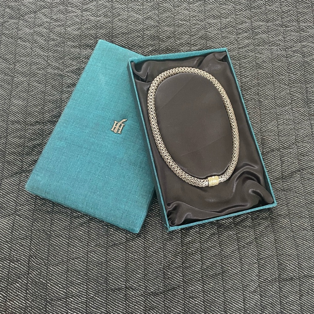 John Hardy Two-Tone Sterling Silver and 18K Gold Classic Woven Chevron Necklace - Picture 2 of 11